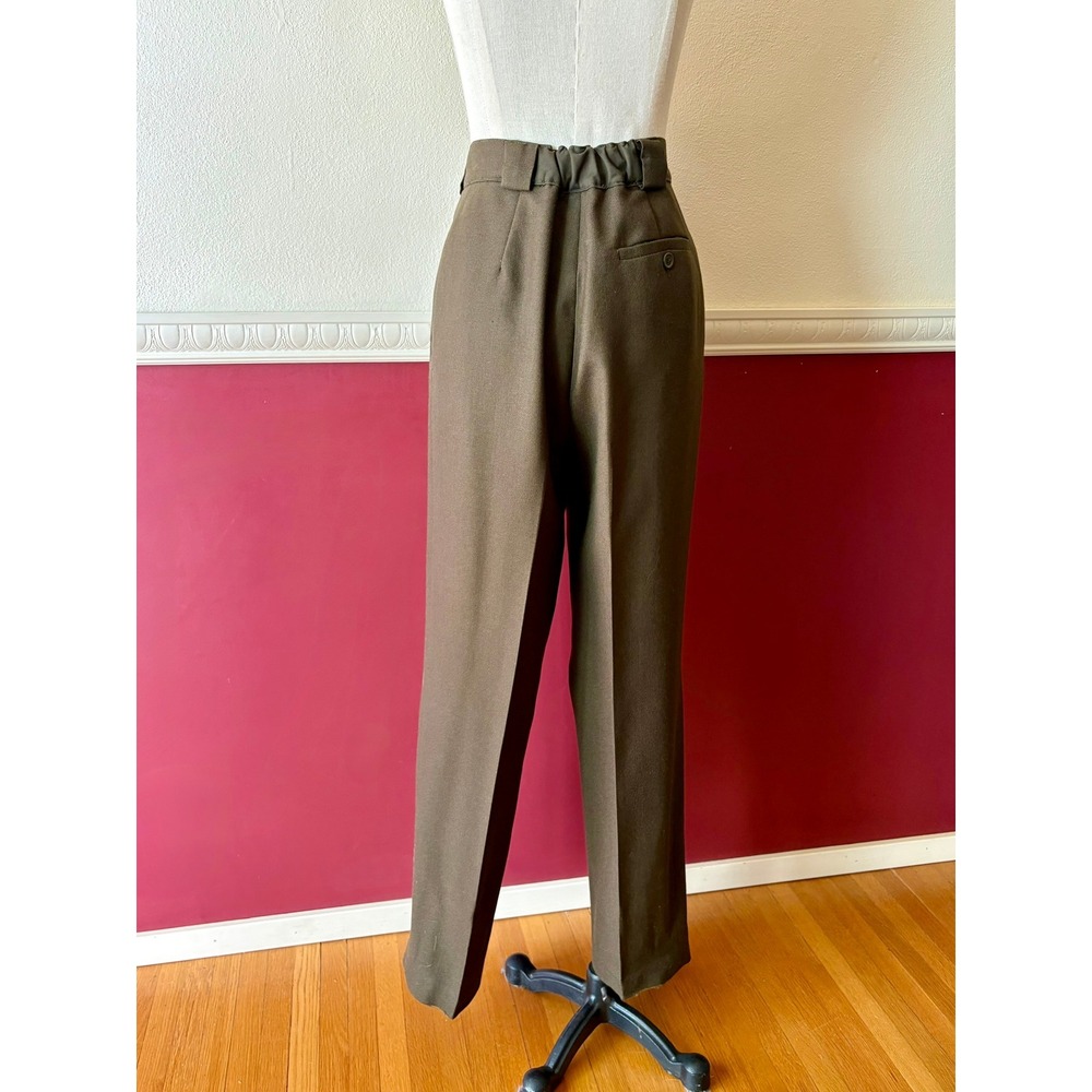 Vintage 100% Pure Wool High Waist Pleated Trousers Olive Green 8 Dark Academia - Picture 2 of 11